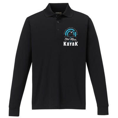 Never Underestimate An Old Man With A Kayak Performance Long Sleeve Polo