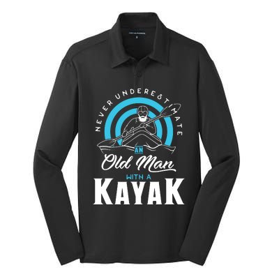 Never Underestimate An Old Man With A Kayak Silk Touch Performance Long Sleeve Polo