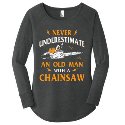 Never Underestimate An Old Man Lumberjack Chainsaw & Logger Women's Perfect Tri Tunic Long Sleeve Shirt