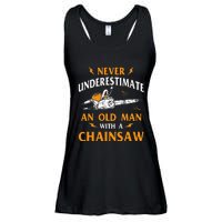 Never Underestimate An Old Man Lumberjack Chainsaw & Logger Ladies Essential Flowy Tank