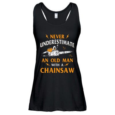 Never Underestimate An Old Man Lumberjack Chainsaw & Logger Ladies Essential Flowy Tank