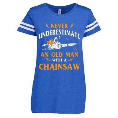 Never Underestimate An Old Man Lumberjack Chainsaw & Logger Enza Ladies Jersey Football T-Shirt