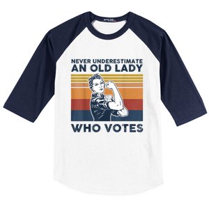 Never Underestimate An Old Lady Who Votes Feminist Gift Baseball Sleeve Shirt