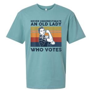 Never Underestimate An Old Lady Who Votes Feminist Gift Sueded Cloud Jersey T-Shirt