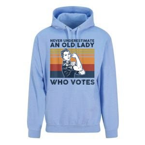 Never Underestimate An Old Lady Who Votes Feminist Gift Unisex Surf Hoodie