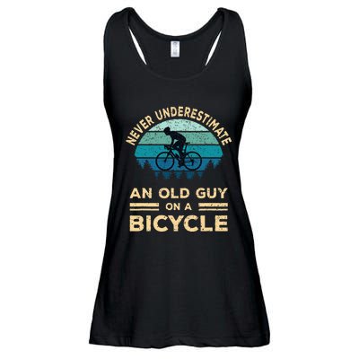 Never Underestimate An Old Guy On A Bicycle Funny Cycling Ladies Essential Flowy Tank