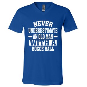 Never Underestimate An Old With A Boccee Ball Gift For Father Day V-Neck T-Shirt