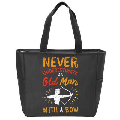 Never Underestimate An Old Man With A Bow Archery Vintage Zip Tote Bag