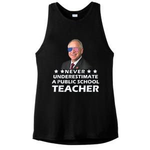 Never Underestimate A Public School Teacher Tim Walz 2024 Ladies PosiCharge Tri-Blend Wicking Tank