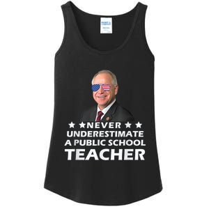 Never Underestimate A Public School Teacher Tim Walz 2024 Ladies Essential Tank