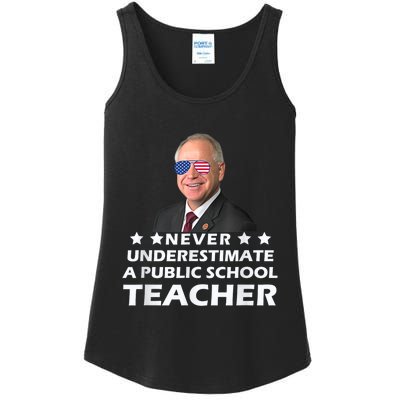 Never Underestimate A Public School Teacher Tim Walz 2024 Ladies Essential Tank