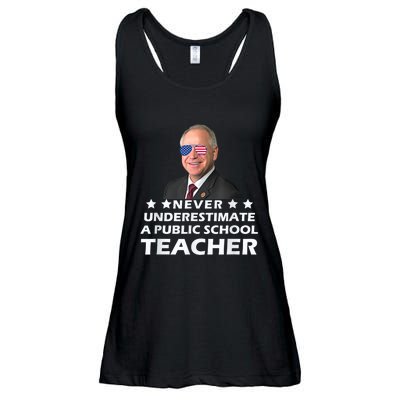 Never Underestimate A Public School Teacher Tim Walz 2024 Ladies Essential Flowy Tank