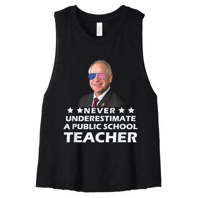 Never Underestimate A Public School Teacher Tim Walz 2024 Women's Racerback Cropped Tank