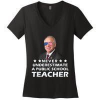 Never Underestimate A Public School Teacher Tim Walz 2024 Women's V-Neck T-Shirt