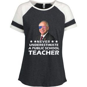 Never Underestimate A Public School Teacher Tim Walz 2024 Enza Ladies Jersey Colorblock Tee