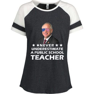 Never Underestimate A Public School Teacher Tim Walz 2024 Enza Ladies Jersey Colorblock Tee