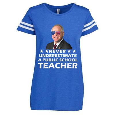 Never Underestimate A Public School Teacher Tim Walz 2024 Enza Ladies Jersey Football T-Shirt