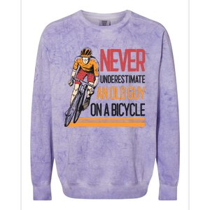 Never Underestimate An Old Guy On A Bicycle Funny Cycling Colorblast Crewneck Sweatshirt