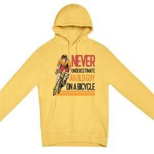 Never Underestimate An Old Guy On A Bicycle Funny Cycling Premium Pullover Hoodie