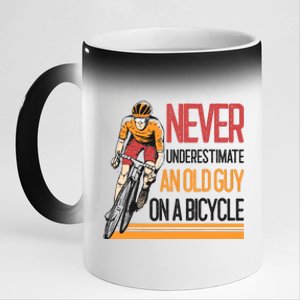 Never Underestimate An Old Guy On A Bicycle Funny Cycling 11oz Black Color Changing Mug