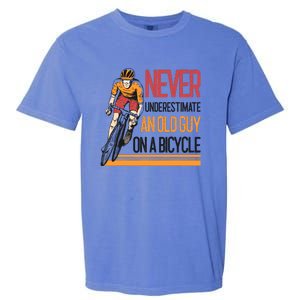 Never Underestimate An Old Guy On A Bicycle Funny Cycling Garment-Dyed Heavyweight T-Shirt