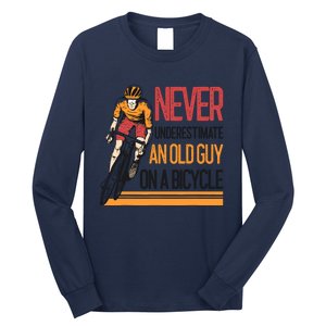 Never Underestimate An Old Guy On A Bicycle Funny Cycling Long Sleeve Shirt