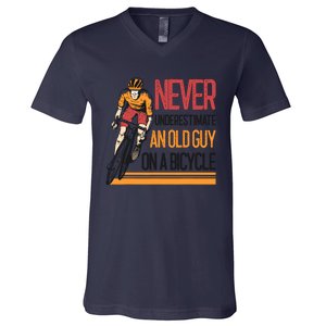 Never Underestimate An Old Guy On A Bicycle Funny Cycling V-Neck T-Shirt