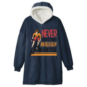 Never Underestimate An Old Guy On A Bicycle Funny Cycling Hooded Wearable Blanket