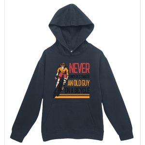 Never Underestimate An Old Guy On A Bicycle Funny Cycling Urban Pullover Hoodie