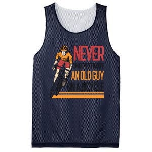 Never Underestimate An Old Guy On A Bicycle Funny Cycling Mesh Reversible Basketball Jersey Tank