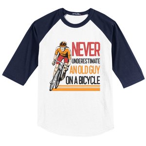 Never Underestimate An Old Guy On A Bicycle Funny Cycling Baseball Sleeve Shirt