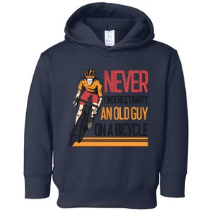 Never Underestimate An Old Guy On A Bicycle Funny Cycling Toddler Hoodie