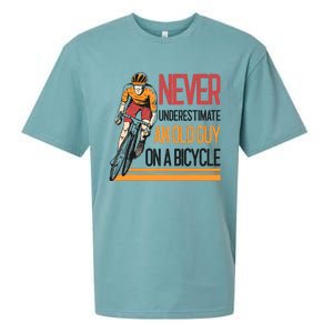 Never Underestimate An Old Guy On A Bicycle Funny Cycling Sueded Cloud Jersey T-Shirt