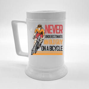 Never Underestimate An Old Guy On A Bicycle Funny Cycling Beer Stein