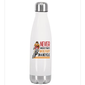 Never Underestimate An Old Guy On A Bicycle Funny Cycling Stainless Steel Insulated Water Bottle