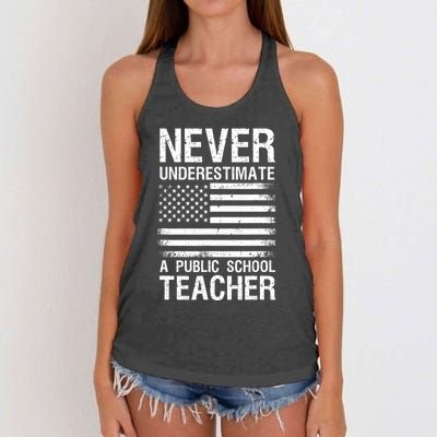 Never Underestimate A Public School Teacher Cool 2024 Trendy Women's Knotted Racerback Tank