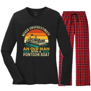 Never Underestimate An Old Man With Pontoon Boat Women's Long Sleeve Flannel Pajama Set 