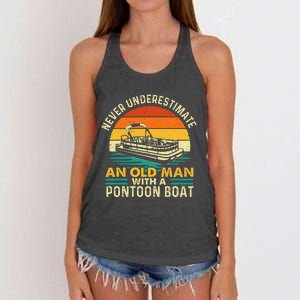 Never Underestimate An Old Man With Pontoon Boat Women's Knotted Racerback Tank