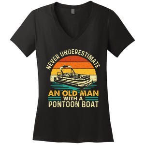 Never Underestimate An Old Man With Pontoon Boat Women's V-Neck T-Shirt