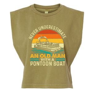 Never Underestimate An Old Man With Pontoon Boat Garment-Dyed Women's Muscle Tee