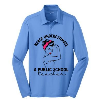 Never Underestimate A Public School Teacher Public Education Silk Touch Performance Long Sleeve Polo