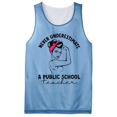 Never Underestimate A Public School Teacher Public Education Mesh Reversible Basketball Jersey Tank