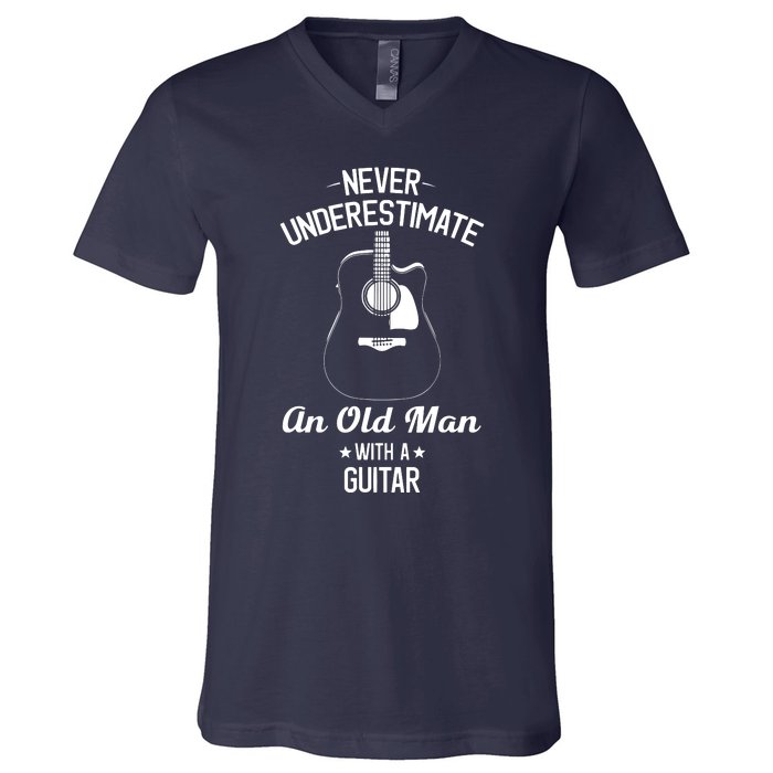 Never Underestimate An Old Man With A Guitar Acoustic Player V-Neck T-Shirt