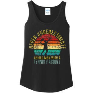 Never Underestimate An Old Man With A Tennis Racquet Retro Ladies Essential Tank