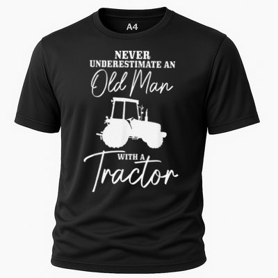 Never Underestimate An Old Man With A Tractor Funny Farmer Performance Shirt