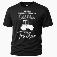 Never Underestimate An Old Man With A Tractor Funny Farmer Performance Shirt