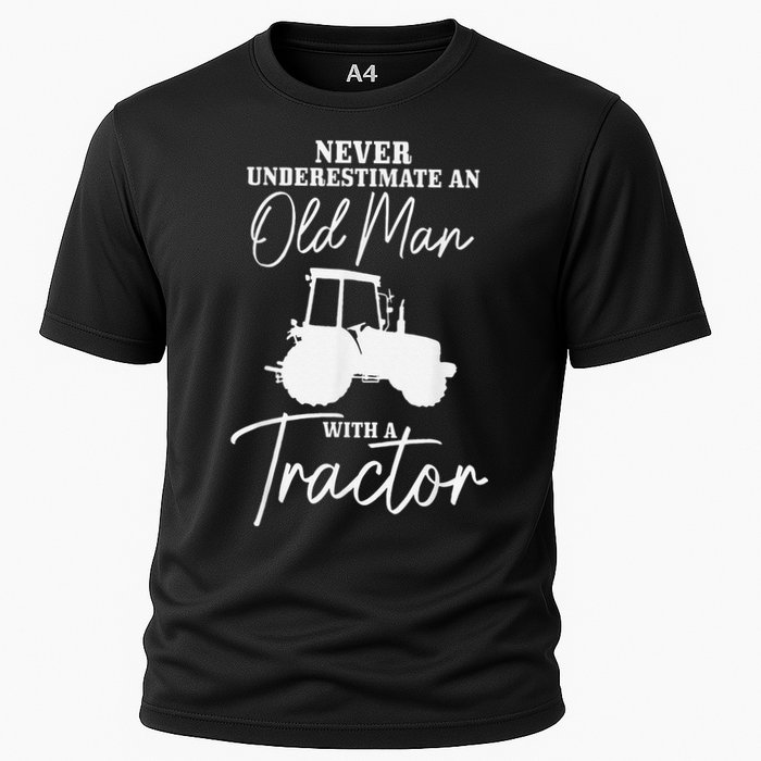 Never Underestimate An Old Man With A Tractor Funny Farmer Performance Shirt