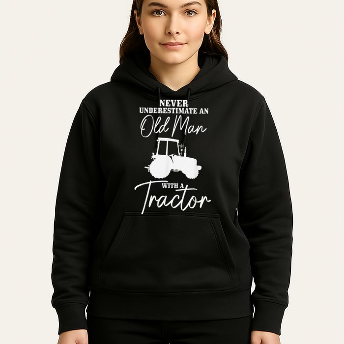 Never Underestimate An Old Man With A Tractor Funny Farmer Hoodie