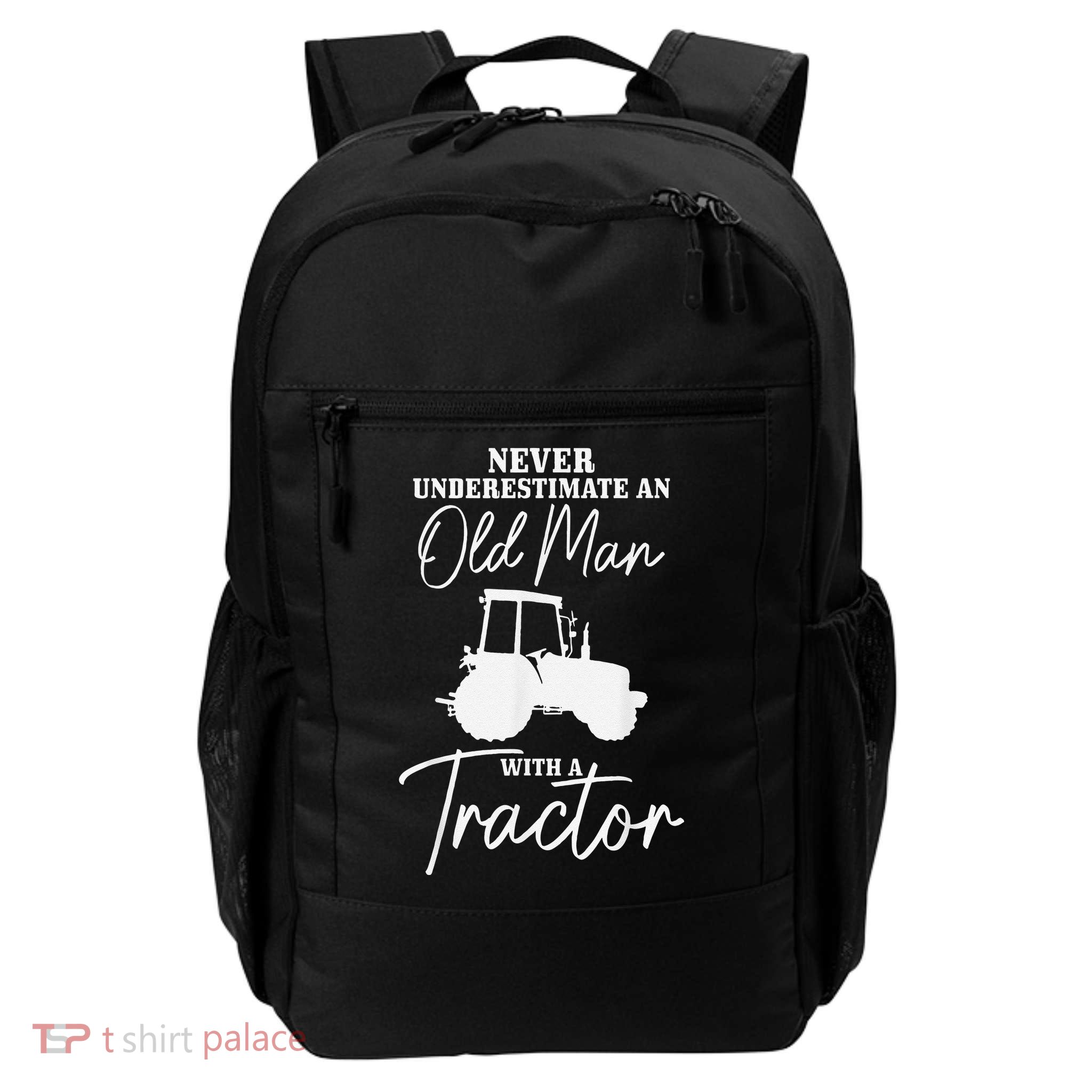 Never Underestimate An Old Man With A Tractor Funny Farmer Backpack