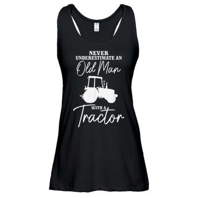Never Underestimate An Old Man With A Tractor Funny Farmer Ladies Essential Flowy Tank